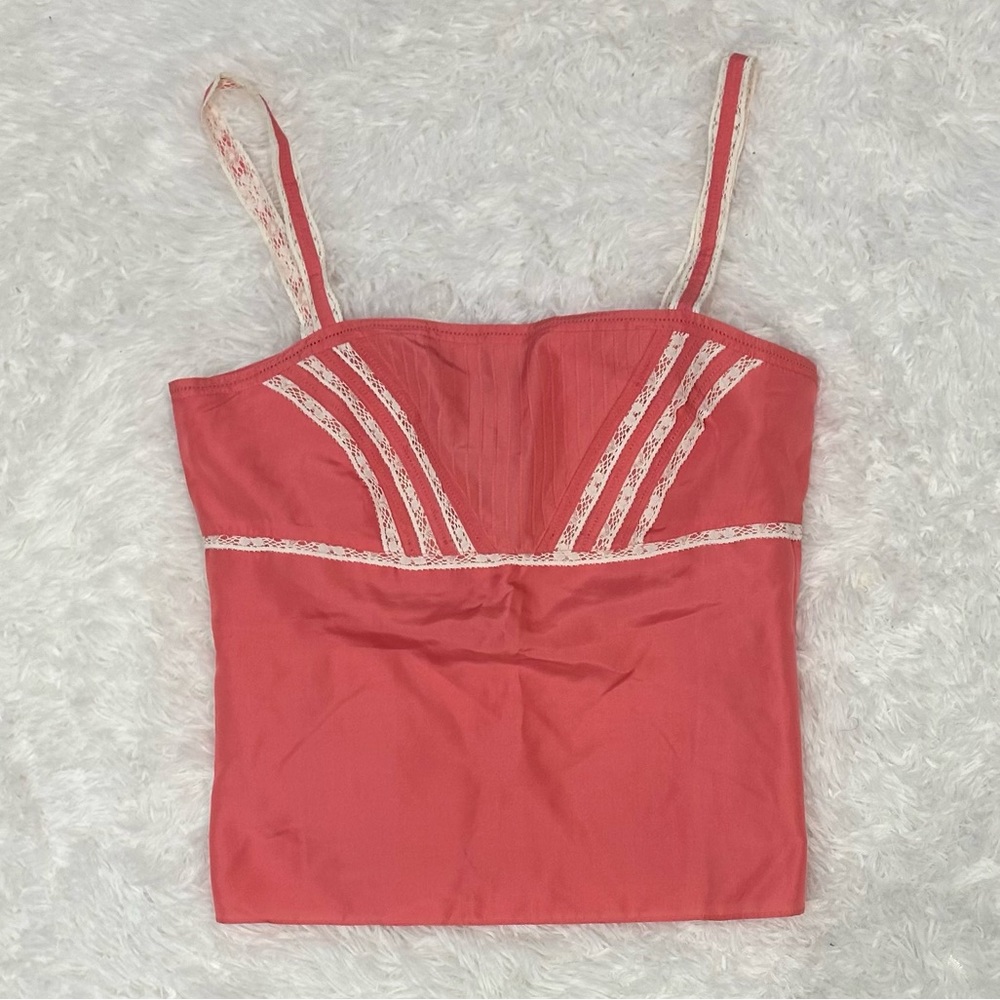 NWT Ann Taylor Light Coral Pink Silk Lace Trim Camisole 10